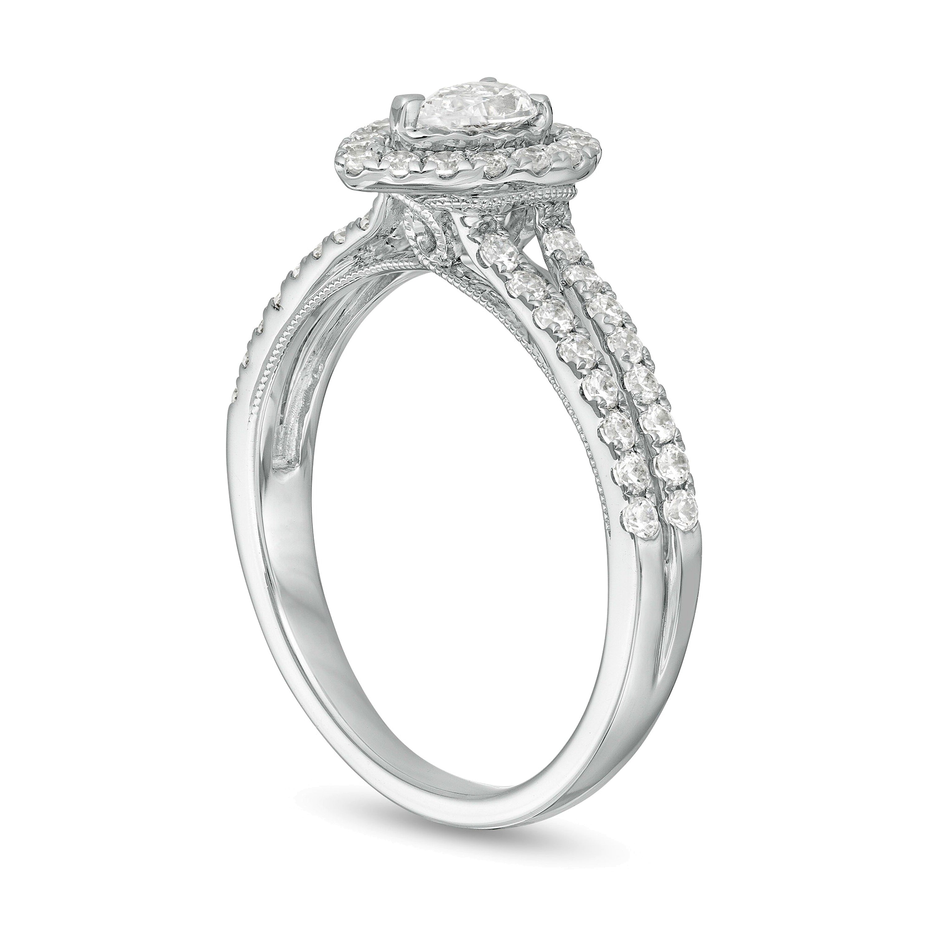 Verlobungsring mit tropfenförmigem Diamant im Vintage-Stil, 0,75 ct. Gesamtgewicht, in 10K Weißgold