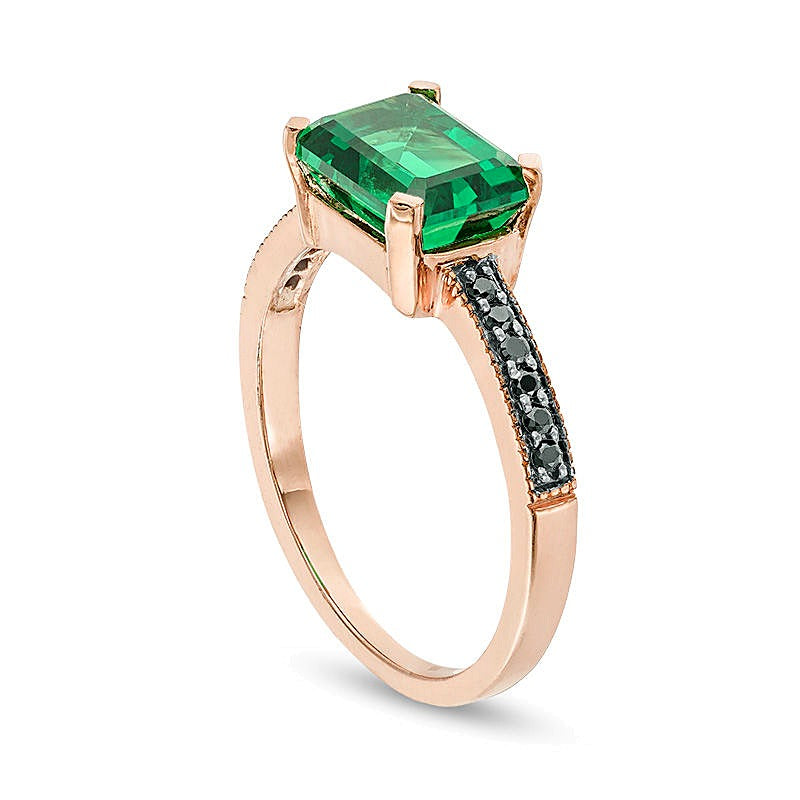 Ring mit Smaragd im Smaragdschliff (Labor) und 0,07 ct. Gesamtgewicht schwarzem Diamant in 10K Roségold