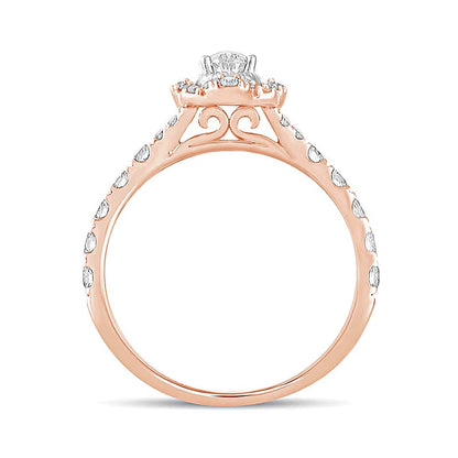1.0 CT. TW Verlobungsring im Vintage-Stil mit ovalem Diamant und Halo in 14K Roségold