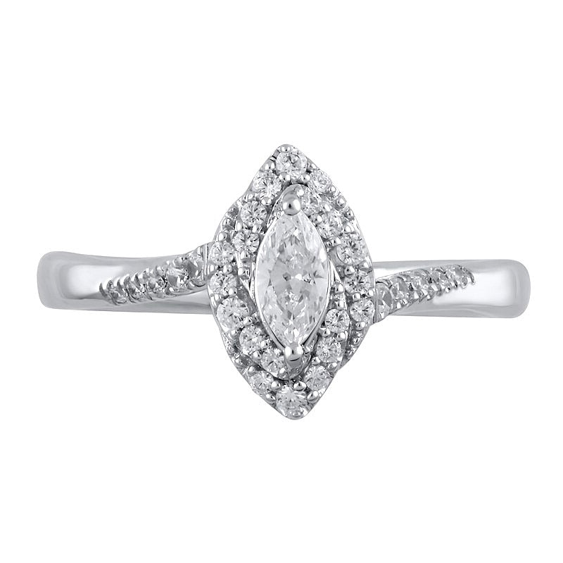 0.5 ct. Gesamtgewicht Verlobungsring mit Marquise-Diamant und Halo in 10K Weißgold