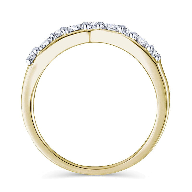 Ehering mit Diamanten im Baguette- und Rundschliff im Wechsel, 0.25 ct. Gesamtgewicht, in 14K Gelbgold