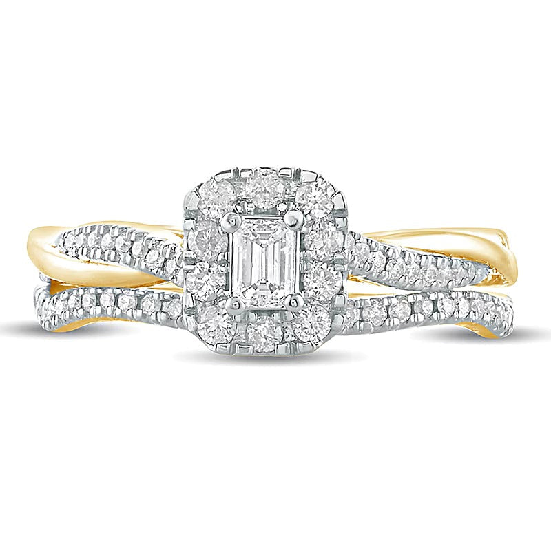 Brautset mit Diamanten im Smaragdschliff 0,5 ct. Gesamtgewicht in 10K Gelbgold