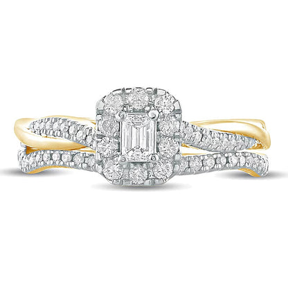 Brautset mit Diamanten im Smaragdschliff 0,5 ct. Gesamtgewicht in 10K Gelbgold
