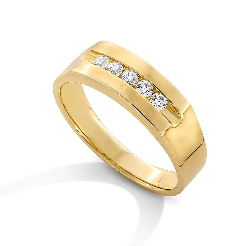 0,25 ct. Gesamtgewicht Diamant Fünfstein Memoire-Ring kanalgefasst in 14K Gelbgold