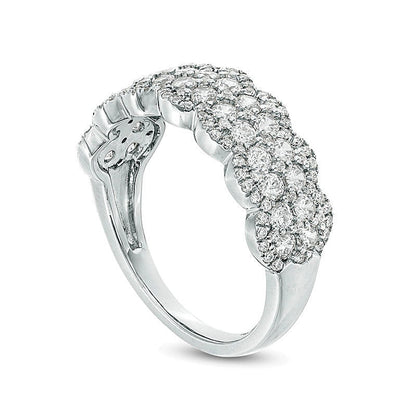 1.0 CT. TW Diamant-Ring mit doppelter Reihe und Bogenkante in 10K Weißgold