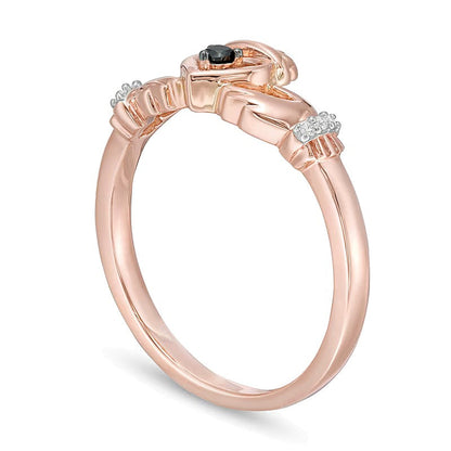 0,05 ct. Gesamtgewicht behandelter schwarzer und weißer Diamant Claddagh-Ring in 10K Roségold