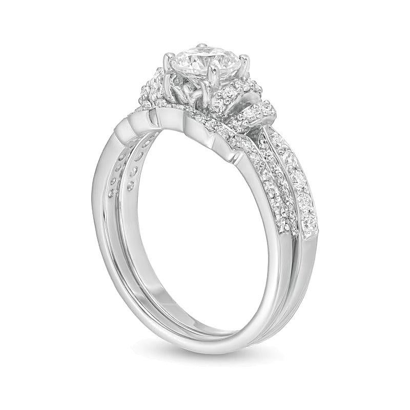 Braut-Set mit weißen Diamanten im Rundschliff, 1.2 ct. Gesamtgewicht, in 14K Weißgold