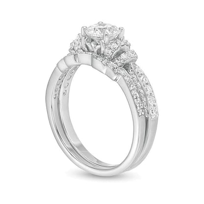 Braut-Set mit weißen Diamanten im Rundschliff, 1.2 ct. Gesamtgewicht, in 14K Weißgold
