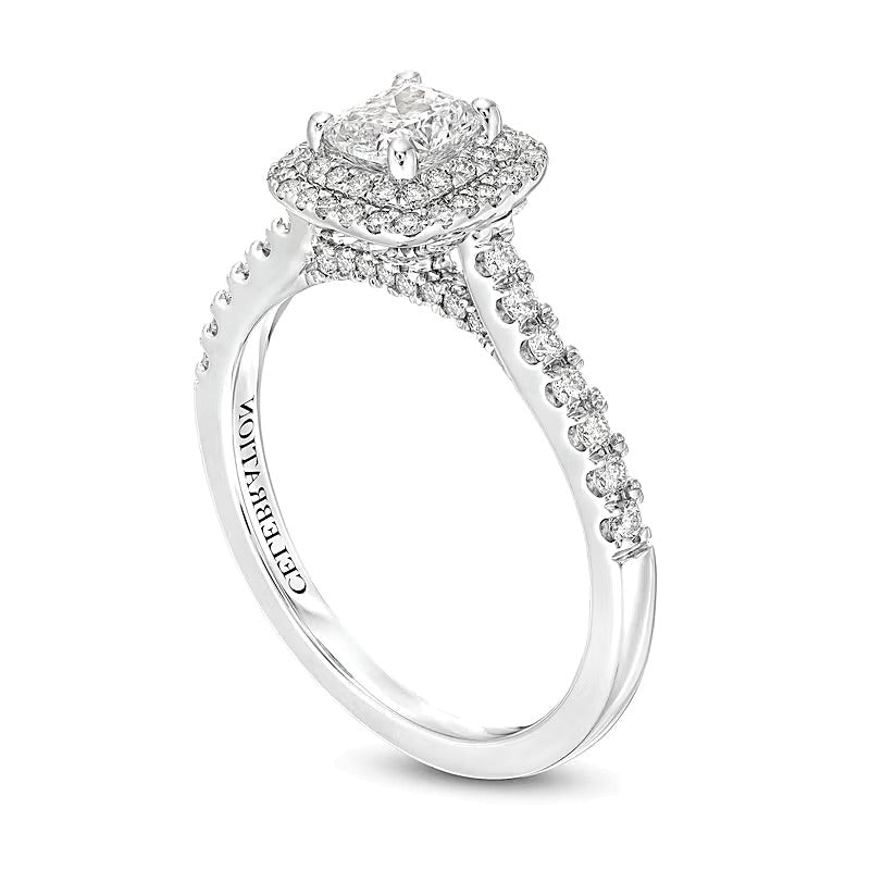 Halo-Verlobungsring mit Diamanten im Kissenschliff und rund, 1.0 ct. Gesamtgewicht, 14K Weißgold (I/SI2)