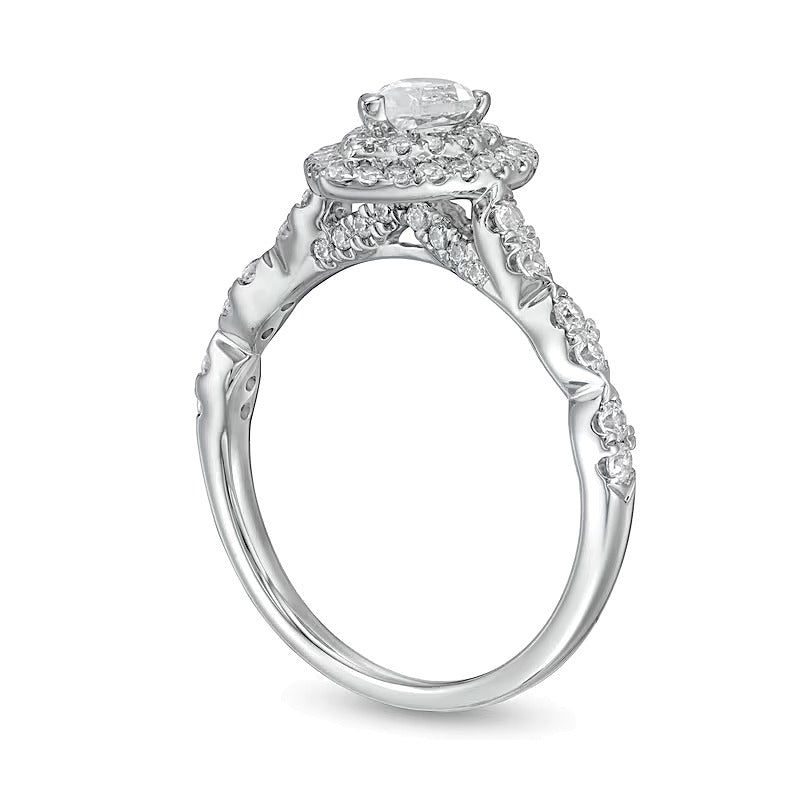 1.0 CT. Gesamtgewicht Verlobungsring Halo mit tropfenförmigem Diamant in 10K Weißgold