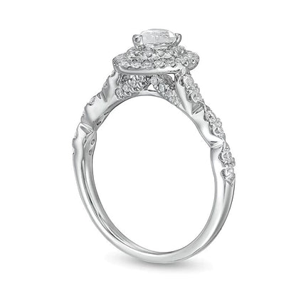 1.0 CT. Gesamtgewicht Verlobungsring Halo mit tropfenförmigem Diamant in 10K Weißgold