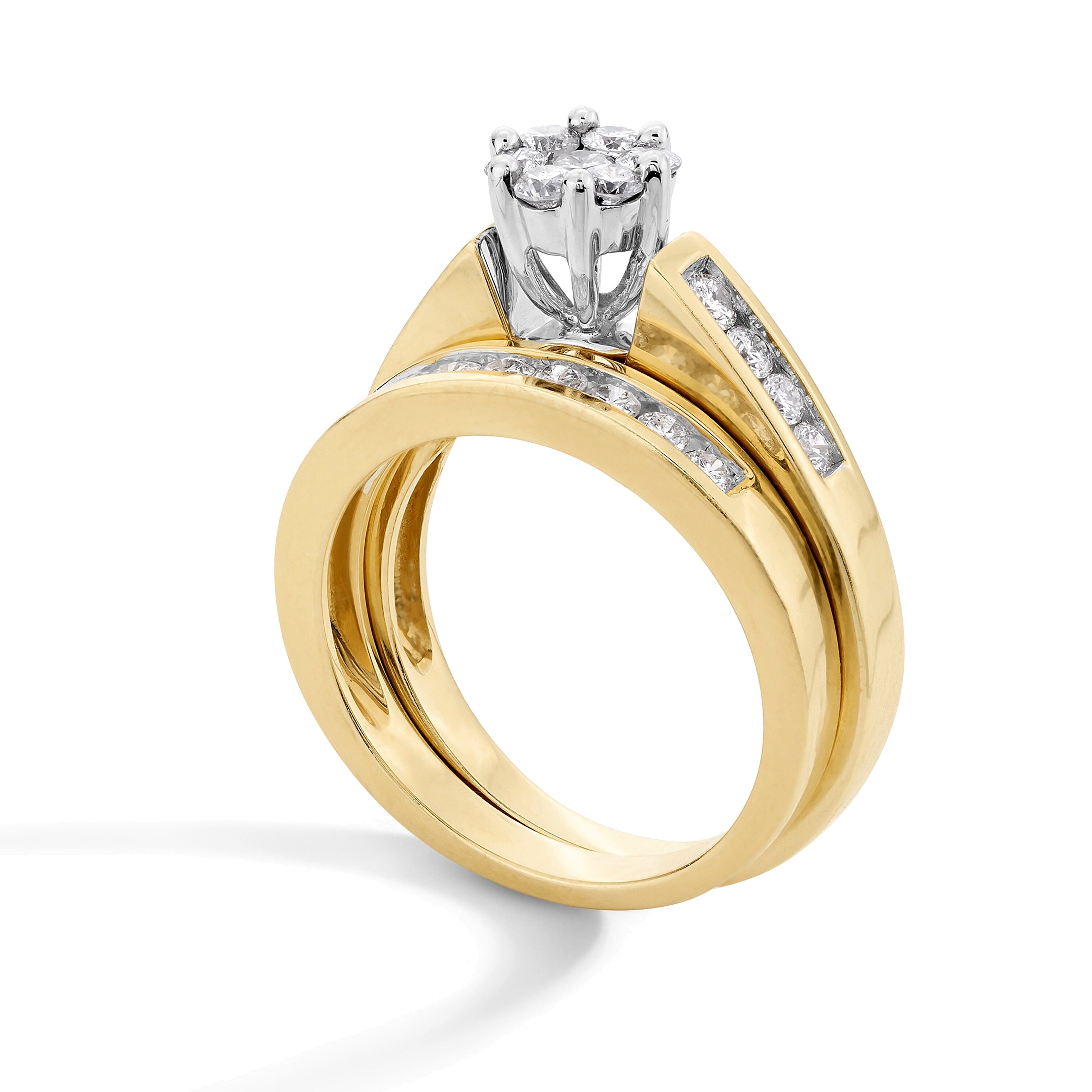 Blüten-Brautset mit Diamanten 1.0 ct. Gesamtgewicht in 10K Gelbgold