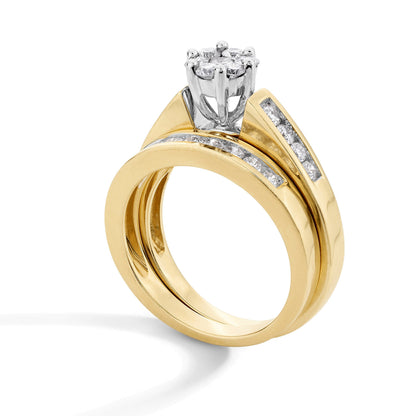 Blüten-Brautset mit Diamanten 1.0 ct. Gesamtgewicht in 10K Gelbgold