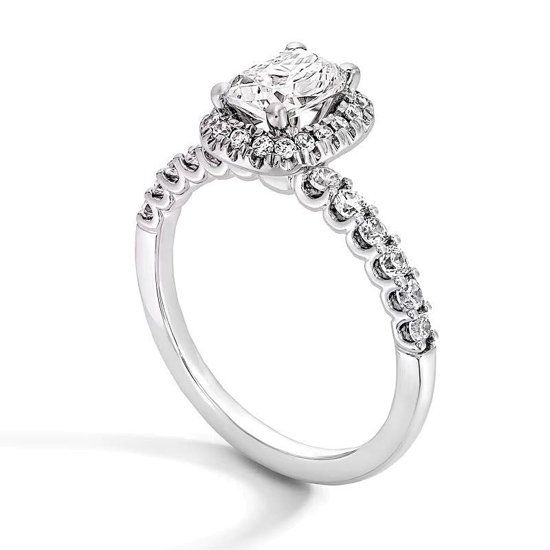 1.5 ct. Gesamtgewicht Halo-Ring mit Labordiamanten im Kissenschliff und rund in 14K Weißgold (F/VS2)