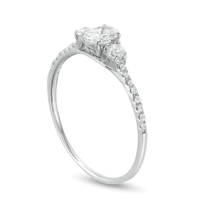 Dreistein-Verlobungsring 0,63 ct. Gesamtgewicht mit Diamanten im Oval- und Rundschliff in 14K Weißgold