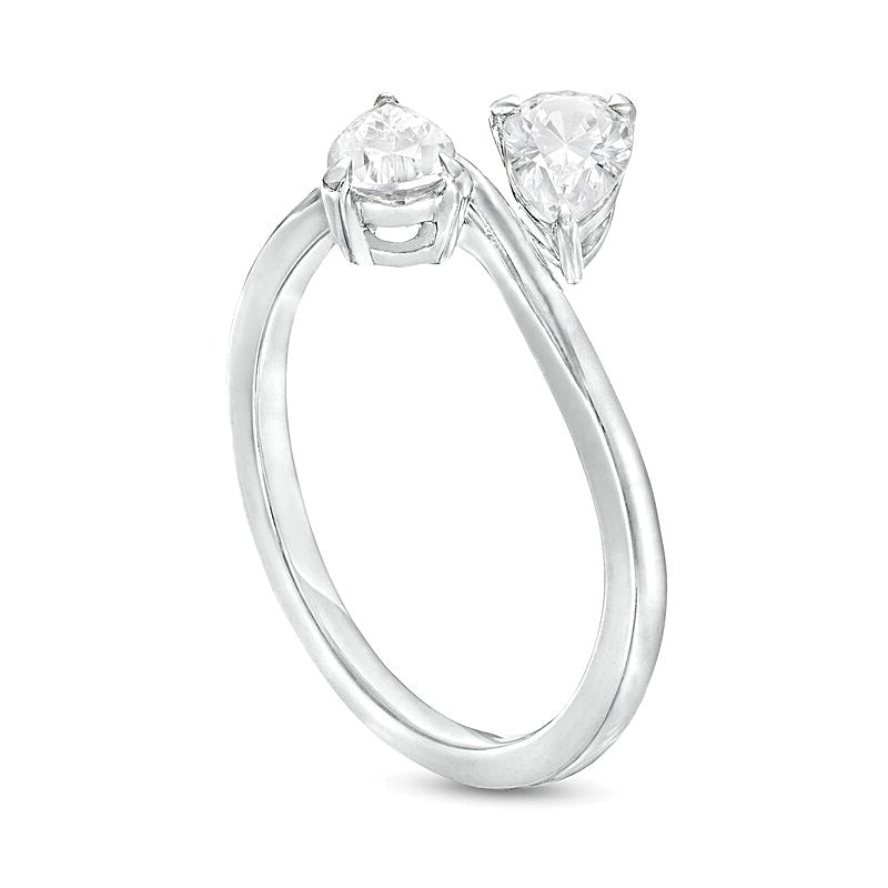 1.0 ct. Gesamtgewicht tropfenförmiger Diamant Toi et Moi Verlobungsring quer in 14K Weißgold