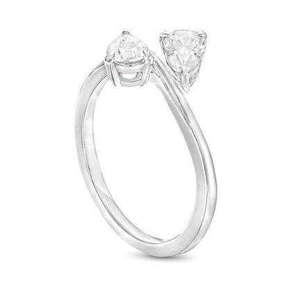 1.0 ct. Gesamtgewicht tropfenförmiger Diamant Toi et Moi Verlobungsring quer in 14K Weißgold