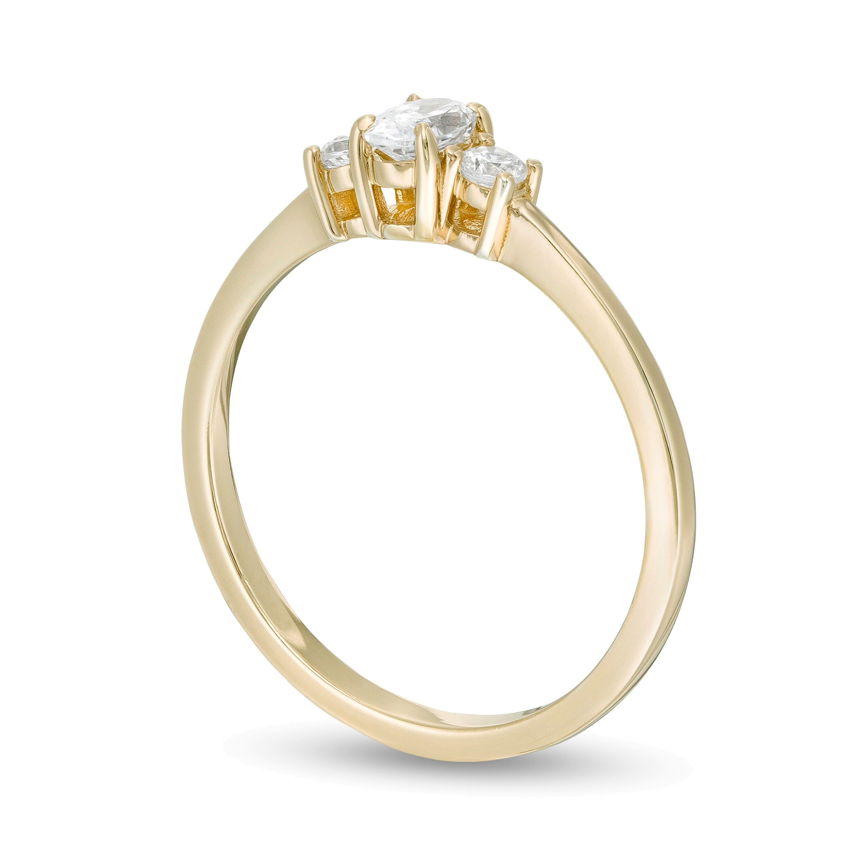 0.5 ct. Gesamtgewicht Dreistein-Verlobungsring mit Diamanten in oval und rund aus 14K Gelbgold