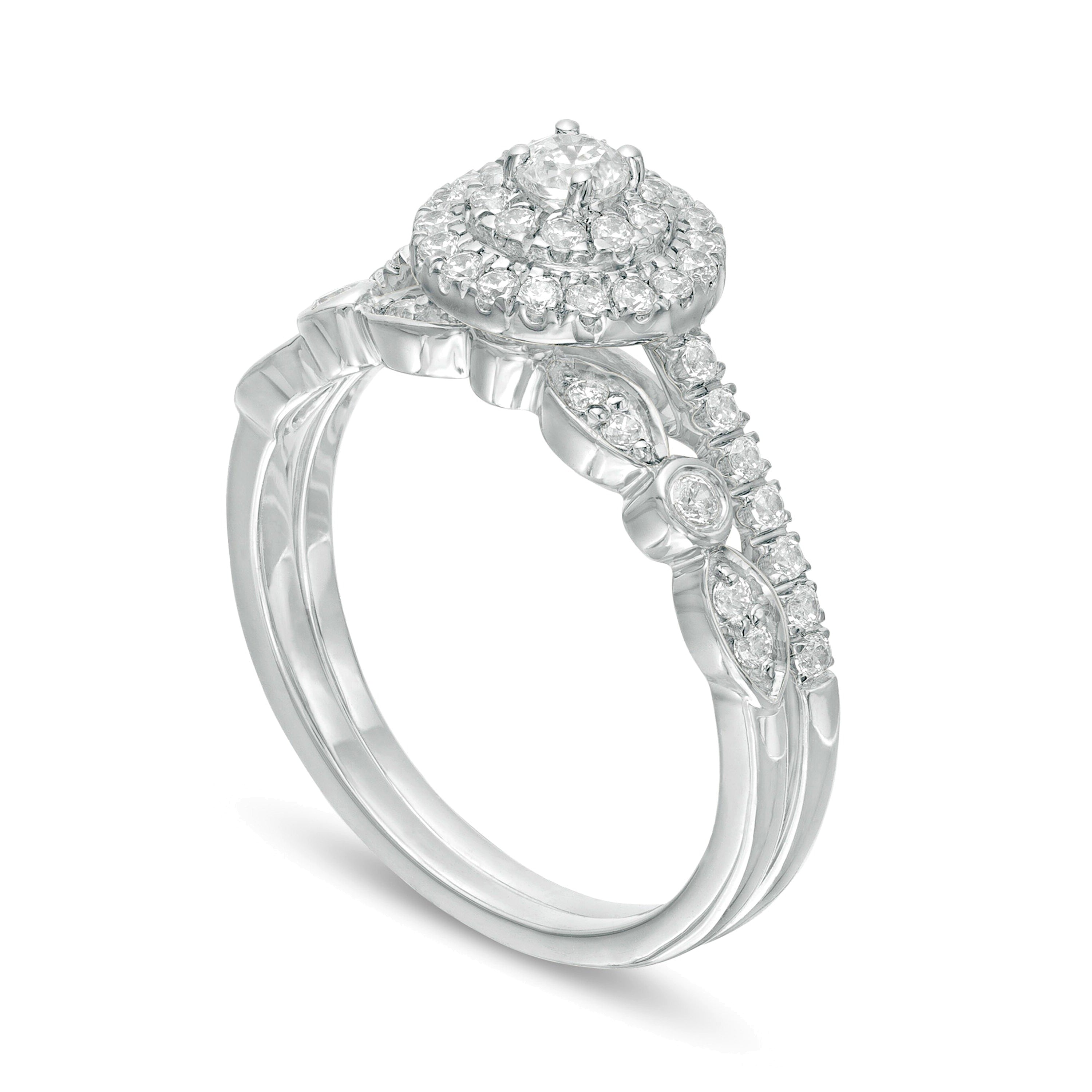 0.5 ct. Gesamtgewicht Diamant Art-Déco-Brautset in 10K Weißgold