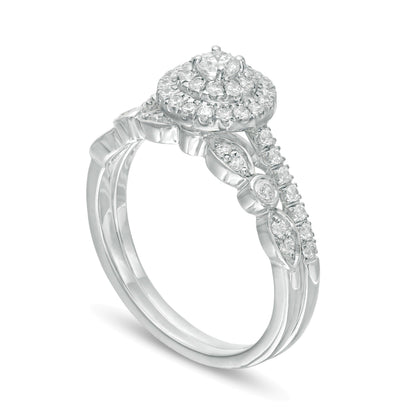 0.5 ct. Gesamtgewicht Diamant Art-Déco-Brautset in 10K Weißgold