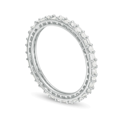 0.5 ct. Gesamtgewicht Memoire-Ring mit Diamanten im Baguette- und Rundschliff in 10K Weißgold
