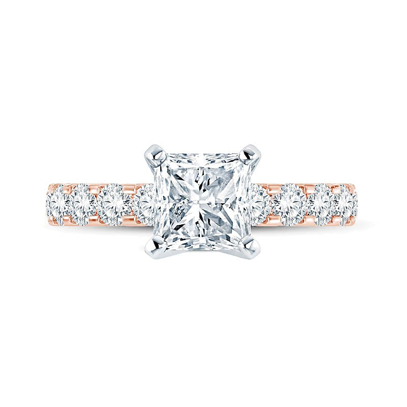 2,5 ct. Gesamtgewicht Solitär mit seitlichem Besatz mit Diamanten im Princess- und Rundschliff in 14K Roségold (I/I2)