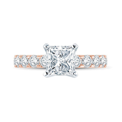 2,5 ct. Gesamtgewicht Solitär mit seitlichem Besatz mit Diamanten im Princess- und Rundschliff in 14K Roségold (I/I2)