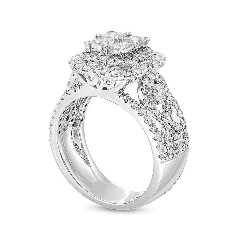 Verlobungsring mit Diamanten im Princess- und Rundschliff 2.5 ct. Gesamtgewicht in 14K Weißgold