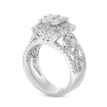Verlobungsring mit Diamanten im Princess- und Rundschliff 2.5 ct. Gesamtgewicht in 14K Weißgold