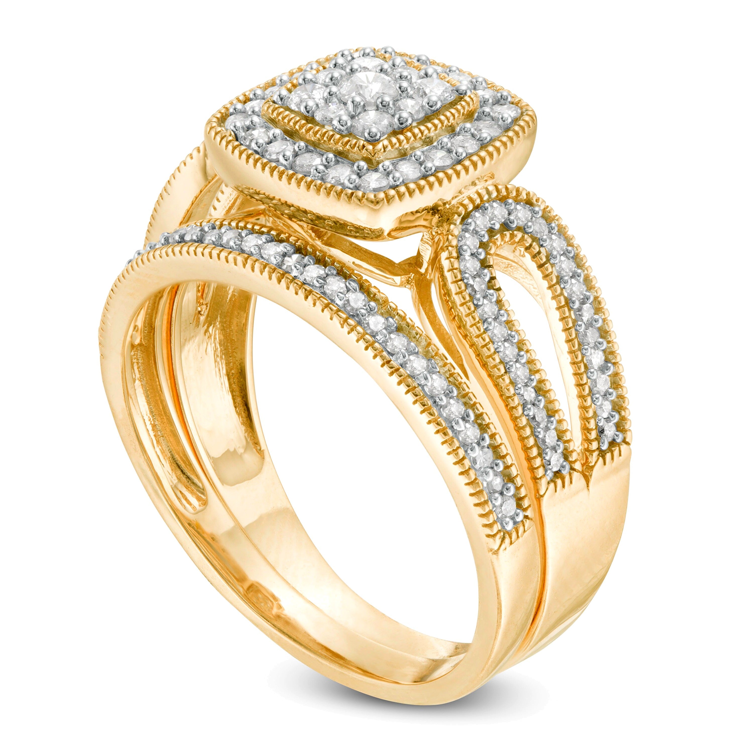 Braut-Set mit Diamanten im Kissenschliff und rund, Vintage-Stil, 0.5 ct. Gesamtgewicht, 10K Gelbgold für Damen