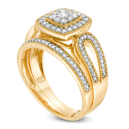 Braut-Set mit Diamanten im Kissenschliff und rund, Vintage-Stil, 0.5 ct. Gesamtgewicht, 10K Gelbgold für Damen