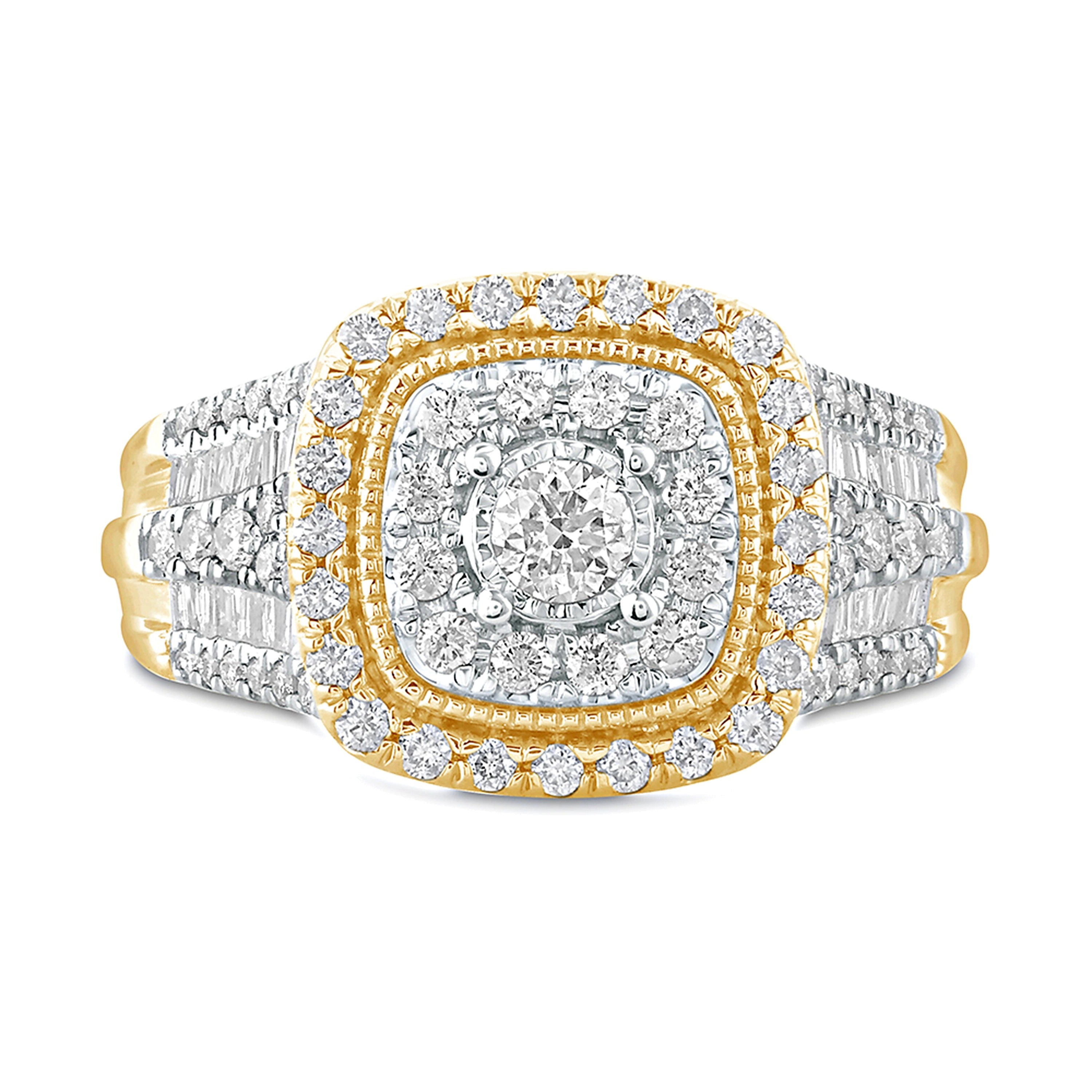 1.0 CT. TW Diamant-Verlobungsring im Vintage-Stil mit Halo in Kissenschliff aus 10K Gelbgold