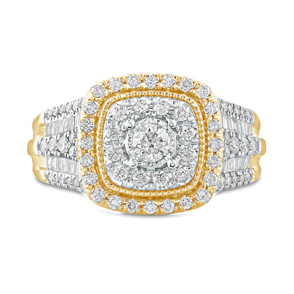 1.0 CT. TW Diamant-Verlobungsring im Vintage-Stil mit Halo in Kissenschliff aus 10K Gelbgold