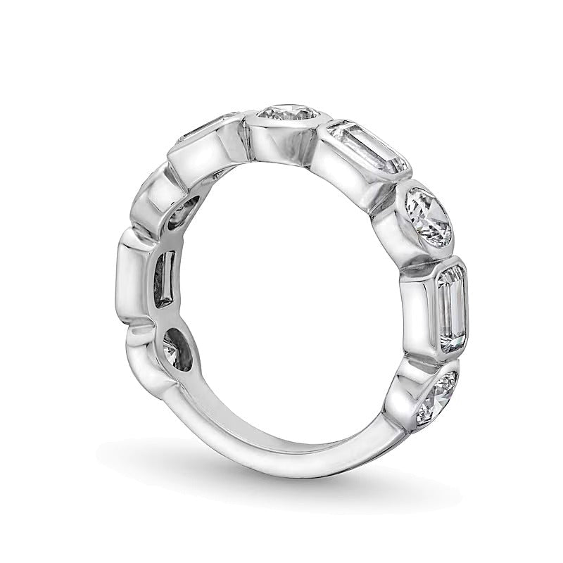 2.63 CT. Gesamtgewicht Memoire-Ring mit Labordiamanten im Smaragdschliff und rund, zargengefasst, in 14K Weißgold (F/VS2)