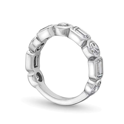 2.63 CT. Gesamtgewicht Memoire-Ring mit Labordiamanten im Smaragdschliff und rund, zargengefasst, in 14K Weißgold (F/VS2)