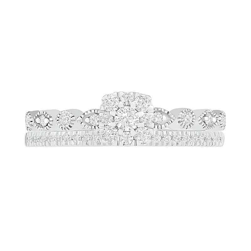 0,38 ct. Gesamtgewicht Komposit-Diamant Brautset im Vintage-Stil in 10K Weißgold
