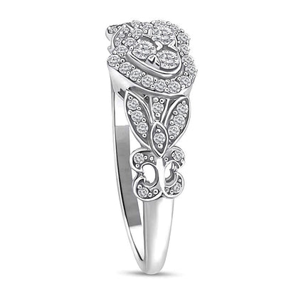 0.25 ct. Gesamtgewicht Herz-Ring mit mehreren Diamanten und Fleur-de-Lis-Ringschiene in 10K Weißgold