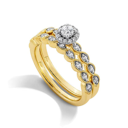0.33 ct. Gesamtgewicht Diamant Braut-Set im Vintage-Stil mit Rahmen in 14K Gelbgold