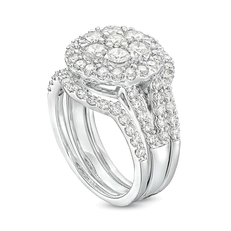 Braut-Set mit weißen Diamanten 2.25 ct. Gesamtgewicht rund in 14K Weißgold für Damen