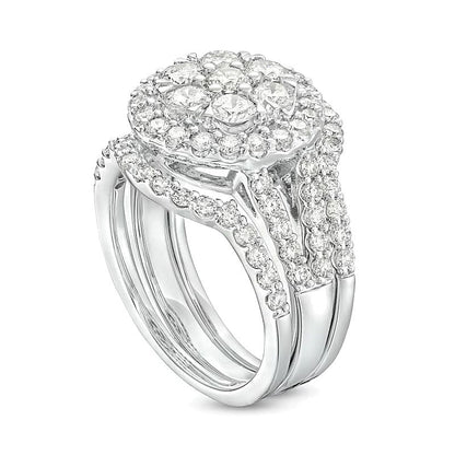 Braut-Set mit weißen Diamanten 2.25 ct. Gesamtgewicht rund in 14K Weißgold für Damen