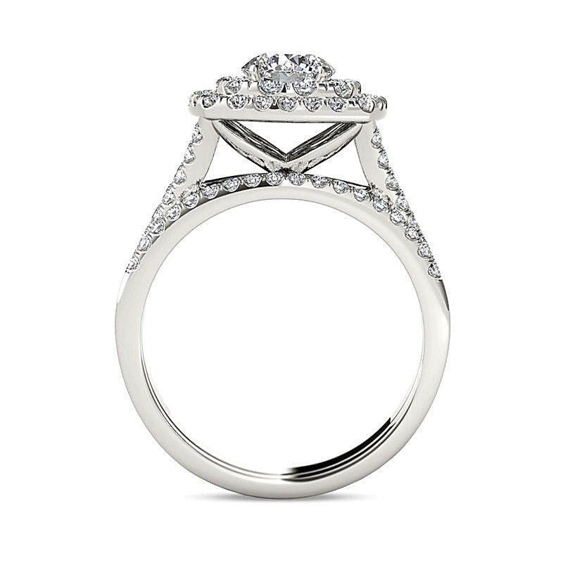 2.0 ct. Gesamtgewicht Diamant-Brautset mit doppeltem Kissenschliff-Rahmen und geteiltem Ringschenkel in 14K Weißgold