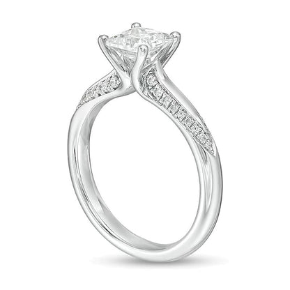 1.13 CT. Gesamtgewicht Solitär mit seitlichem Besatz Verlobungsring mit Diamanten im Princess- und Rundschliff in 14K Weißgold (I/I2)