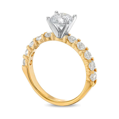 Solitär-Verlobungsring mit seitlichem Besatz mit 2.0 ct. Gesamtgewicht weißen runden Diamanten in 14K Gelbgold (I/I2)