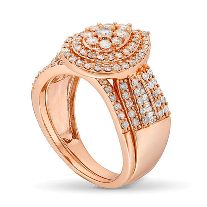 Braut-Set mit Diamanten in tropfenförmigem Schleifen-Design, 1.25 ct. Gesamtgewicht, 10K Roségold
