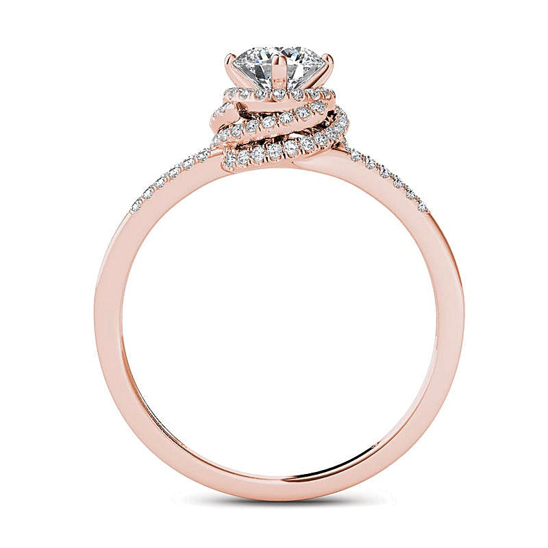 0.75 ct. Gesamtgewicht Diamant Halo Verlobungsring mit geteilter Schiene in 14K Roségold