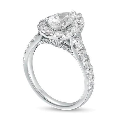 2.5 ct. Gesamtgewicht Verlobungsring mit Labordiamanten im Tropfen- und Rundschliff, Halo, in 14K Weißgold (F/VS2)