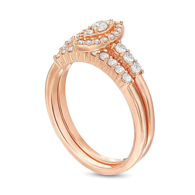 0.5 ct. Gesamtgewicht Brautset mit weißen Diamanten im Marquise- und Rundschliff in 10K Roségold