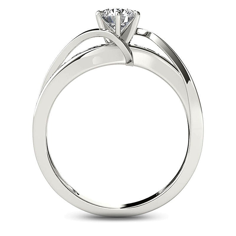 0,75 ct. Gesamtgewicht Diamant Solitär mit seitlichem Besatz Verlobungsring in 14K Weißgold
