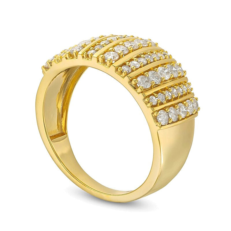 Ring mit Diamanten 1.0 ct. Gesamtgewicht mehrreihig in 10K Gelbgold