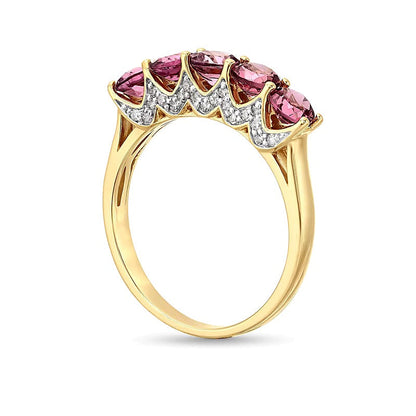 Rhodolith-Granat und 0,2 ct. Gesamtgewicht Diamant Fünfstein-Ring in 10K Gelbgold